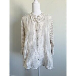 Eileen Fisher Organic Cotton Button Down Stripped Shirt Size M